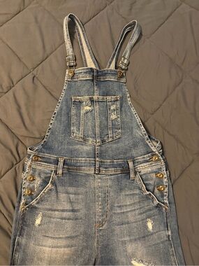 Women's Distressed Blue Denim Overalls